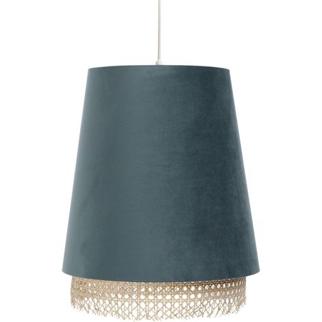 Suspension Extérieur en velours gris bleuté avec rotin naturel, intérieur crème - Gris bleu, crème (1/5)