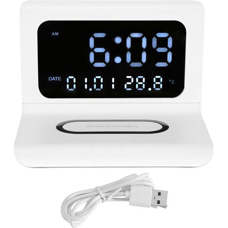 Réveil Digital avec Chargeur Sans Fil, Horloge de Bureau Électronique Multifonction (1/5)