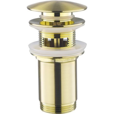Bonde de Lavabo avec Trop-plein, Laiton Universelle Pop Up Clic Clac Evier Système de Vidage pour Siphon Salle de Bains, Or Brossé (1/5)