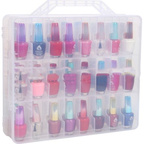 Caja de almacenamiento de pegamento para uñas con 48 compartimentos, imprescindible para mujeres: frascos de esmalte de uñas de doble capa, limas de uñas y otros accesorios. (1/5)