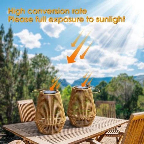 Lanterne Solaire - Rotin Plastique - Étanche IP65 - Pour Jardin Cour Terrasse - Lot De 2 (1/5)