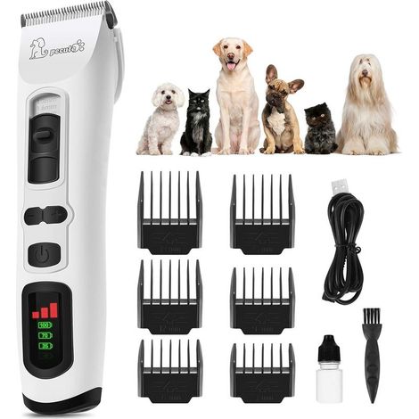 Hunde- und Katzenschermaschine, Leise Schermaschine, 3-Gang-Schermaschinen-Set, Pflegeschermaschine für langhaarige Hunde (Weiß) (1/5)