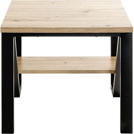 Table d'appoint en bois coloris chêne clair et métal coloris noir - longueur 55 x profondeur 55 x hauteur 48 cm (1/4)