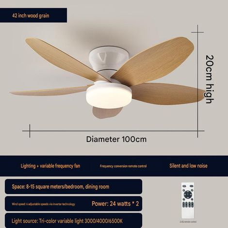 Ventilateur de plafond lumineux LED avec pales effet bois, ventilateur suspendu silencieux à fréquence variable pour intérieur, lampe ventilateur décorative pour maison, diamètre 42 pouces 100 cm, 1 p (1/5)