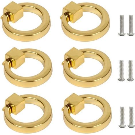 pair Lot de 6 poignées de meubles dorées, poignées de tiroir, poignées d'armoire de cuisine, poignées de commode, style moderne, avec vis