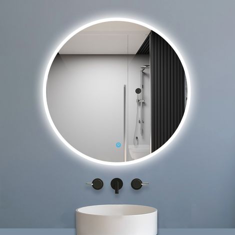 Aica Miroir Salle de Bain Rond 70cm Dimmable avec 3 couleurs,Anti-buée, Fonction Mémoire，IP44 HD Verre Miroir-Mural