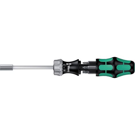 Wera – Tournevis cruciforme Kraftform Kompakt 27 RA 1 SB – Clé à cliquet avec denture fine – Pour embouts hexagonaux 1/4" – Couple 50Nm