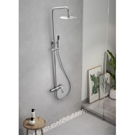 Barra de ducha monomando fabricada en acero inoxidable con acabado satinado Delos de Imex (1/6)