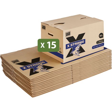 Pack and Move - Lot de 15 Cartons Déménagement X Strong - 60 x 40 x 40 cm - Charge 40 kg - Extrême Résistance - Grande Capacité