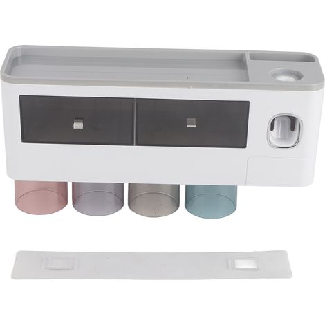 Porte-brosse à dents magnétique inversé avec support dentifrice et 4 gobelets gris transparents