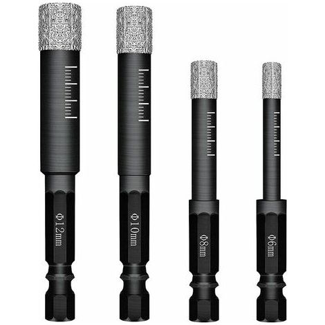 Lot de 4 Forets Mèches diamant pour Carrelage Céramique Grès Cérame Tuiles Verre Pierre. Mèches Diamantées Professionnelles Carreaux de Céramique Drill Bits Tool - 6mm 8mm 10mm 12mm (1/4)