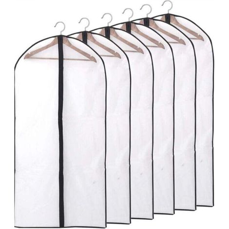 Garment Covers, Dustproof, Waterproof, Mothproof, Moisture-Proof, Semi-Transparent Zippered Protective Covers for Shirts, Suits/Coats, 6pcs 60 x 140cm (Black) (1/5)