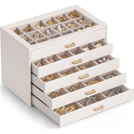 Boîte de Rangement Bijoux - 5 Tiroirs - Velours et Plastique - Organiseur Bagues Boucles - Salon Chambre (1/5)