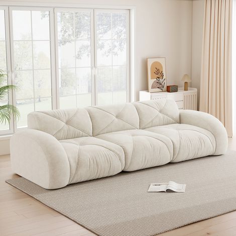 Canapé modulaire 3 places blanc beige clair en chenille sans cadre avec assise moelleuse (1/5)
