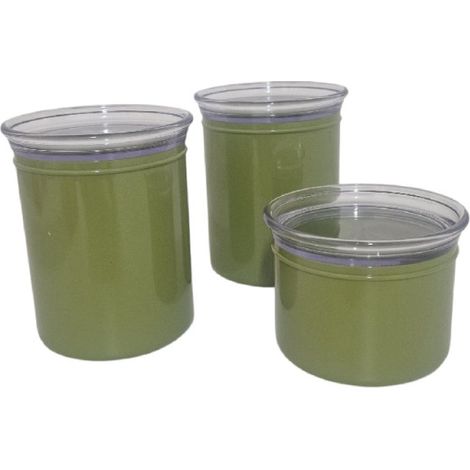 Set de 3 tarros de cocina verde, apilables y herméticos 600x300x240