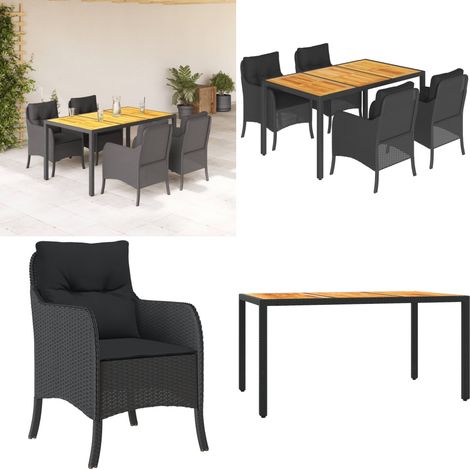 5-tlg. Garten-Essgruppe mit Kissen Schwarz Poly Rattan - Gartentisch - Gartenstuhl (1/5)