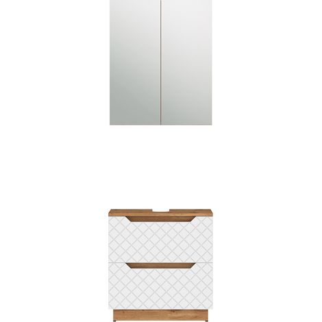 Conjunto de muebles de baño Lotta, Roble/blanco con estructura de azulejos, 2 partes, Vicco (1/5)
