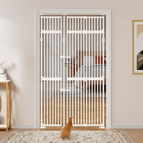 Cat Safety Gate 218 cm, Extra High, Pet Gate, with Lock, Close Bars, No Drilling Required, Indoor Use (1/5)