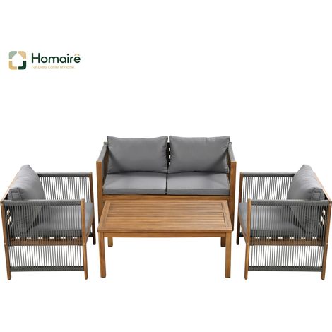 HOMAIRE Loungeset Gartenmöbel Akazie grau avec canapé double, 2 fauteuils, table et coussins confortables pour extérieur