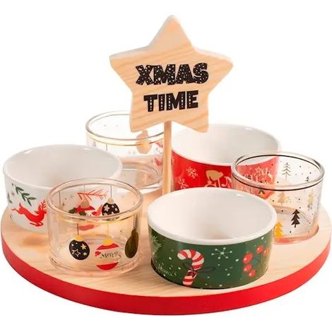 Set natalizio 8 pezzi con base tonda in bambù 25 cm