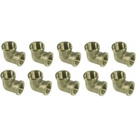 Raccord Coudé Laiton - Femelle/Femelle 3/8 Pouces - Pour Tuyauterie Hydraulique Et Pneumatique - Lot De 10 Pièces (1/2)