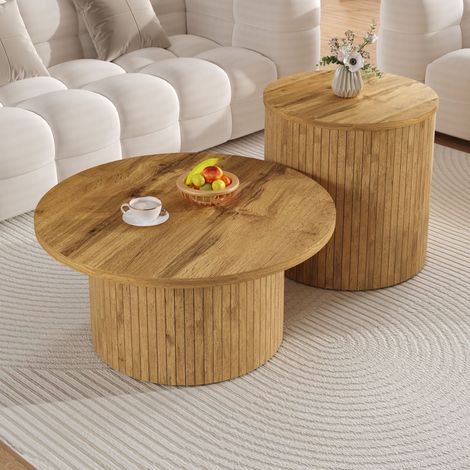 DESMIU Tables Basses Gigognes Rondes avec 2 Tables et Espace de Rangement Style Nordique pour Salon MDF Naturel (1/5)
