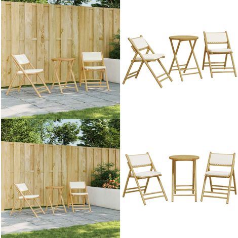 Ensemble de bistro pliante 3 pcs et coussins blanc crème bambou - Ensemble De Bistro - Mobilier De Jardin - Salon De Jardin - Chaises Pliantes - Table Basse - Home & Living (1/5)