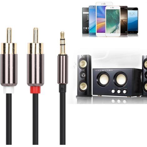 Câble audio en Y : prise jack mâle 3,5 mm vers 2 RCA mâles – 1 mètre – Connexion stéréo – Noir (1/5)