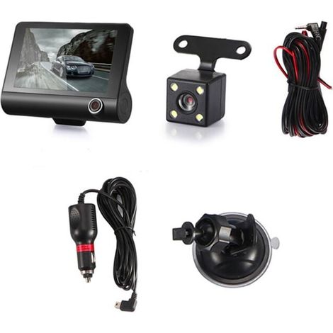 CaméRa de Tableau Bord DVR Dashcam Voiture 4 Pouces éCran HD 1080P Enregistreur VidéO à 3 Objectifs + IntéRieur vue ArrièRe (1/4)