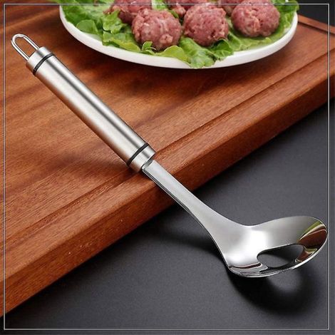 Cuillère à boulettes de viande en acier inoxydable, façonneuse à boulettes de viande antiadhésive avec long manche, outil pour fai (1/3)
