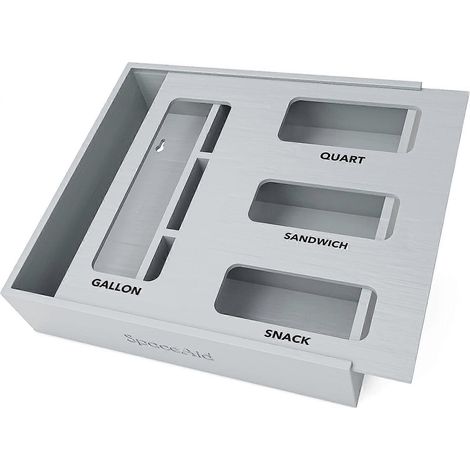 Organisateur tiroir cuisine SpaceAid bambou, compatible sacs gallon/quart/sandwich/goûter, gris (1/5)