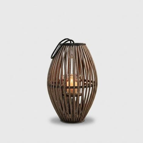 Farol de mesa de mimbre y vidrio Seline