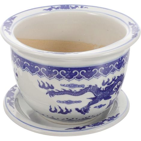 Grand pot en céramique pour plantes d'intérieur, avec soucoupe (lot de 1), bleu (1/5)