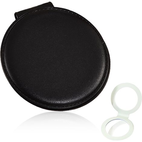 1 Miroir de maquillage compact, double face grossissant 2x, design pliable magnétique, métal et cuir PU, pour voyage et sac (1/5)