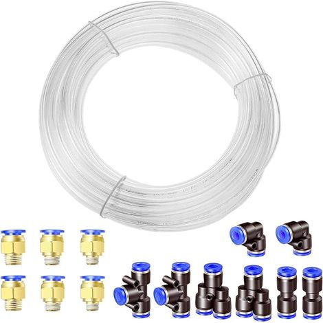 Transparent Pneumatique Tuyau,PU Tuyau air, IDOD 10mm x 6.5mm PU Tuyau,avec 14 Connecteur Pneumatique