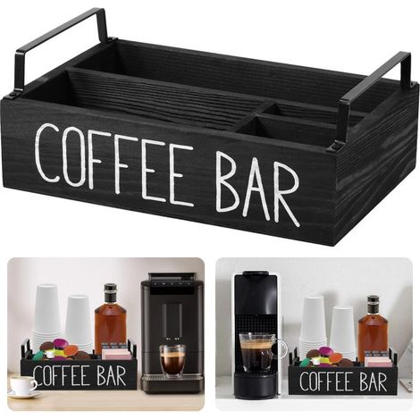 Kaffeedose aus Holz, Kapselhalter im Landhausstil, Aufbewahrungskorb (schwarz)