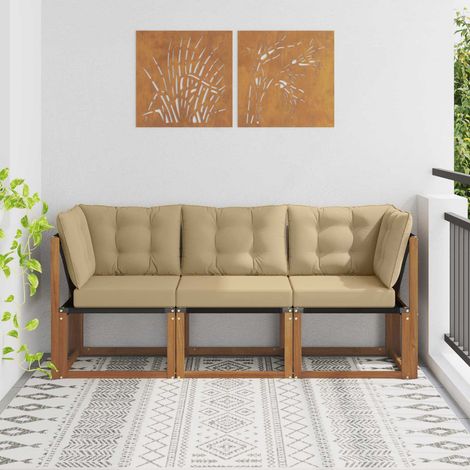 Outdoor Mittel- und Ecksofa mit Kissen 3 Stück Natur