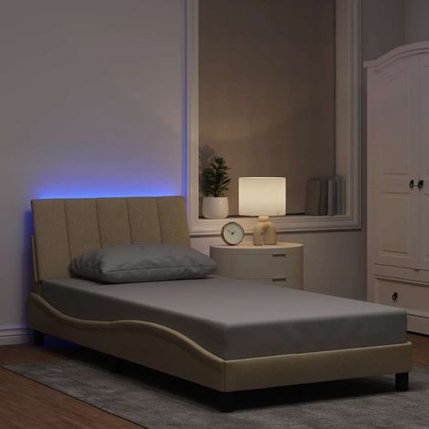Cadre de lit avec LED crème 100 x 200 cm, tissu, sommier à lattes, sans matelas - PANGIVO (1/5)