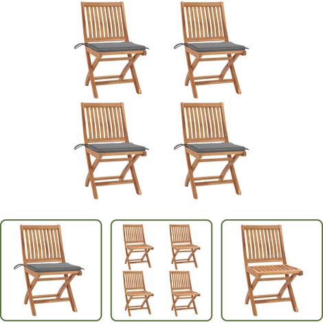 Klappbare Gartenstühle - Klappbare Gartenstühle mit Kissen 4 Stk. Massivholz Teak (1/5)