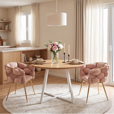 Fauteuil d'accent moderne, lot de 2, velours rose, structure en métal, 73 x 56 x 75 cm OKMYHOME (1/5)