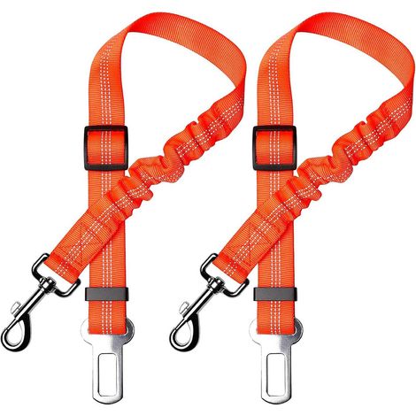 Harnais de transport pour chien en nylon élastique réglable avec laisse à absorption des chocs et mousqueton - Orange (lot de 2) (1/5)