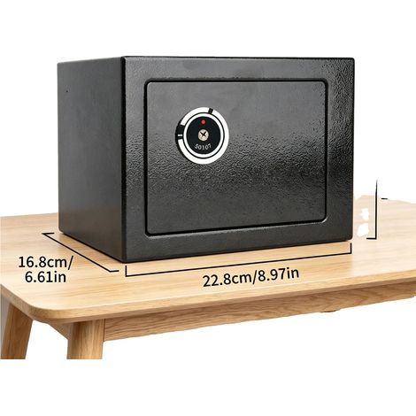 Coffre-fort, serrure à double panneton, acier en fer robuste, noir (1/2)