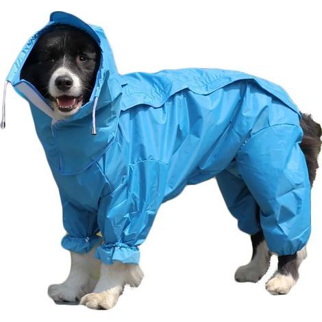 Manteau de pluie pour chien avec capuche amovible, veste imperméable à cordon réglable pour extérieur, bleu, taille 18 (1/5)