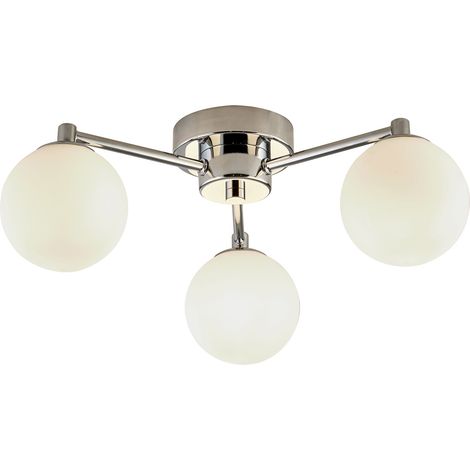 Searchlight Tiberius Lampada da soffitto a 3 luci - Metallo cromato e vetro bianco satinato (1/4)