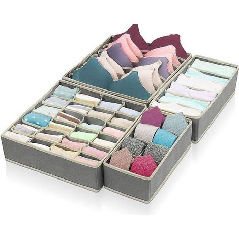 Boîte De Rangement Sous-Vêtements - 4 Pièces - Tiroir Organiseur Pour Soutiens-Gorge Chaussettes Caleçons - Plastique Rigide Avec Onglet (1/5)