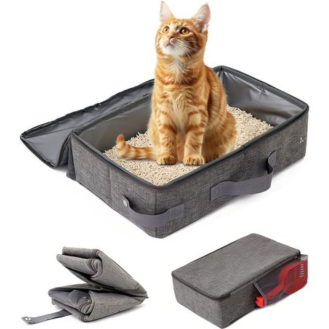 Tragbare und faltbare Katzentoilette, 24 x 40 cm, mit Sieb und Reißverschluss, aus Oxford-Gewebe, ideal für Reisen und Camping und leicht zu reinigen.