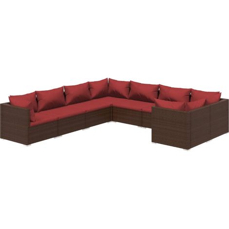 Set muebles de jardín 8 pzas y cojines ratán sintético marrón vidaXL (1/5)