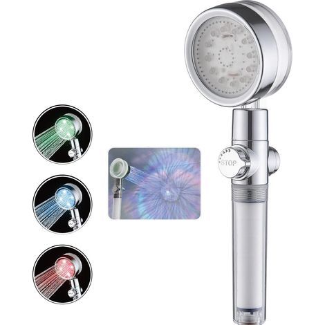 Pommeau de douche à LED 7 couleurs changeant automatiquement la lumière pommeau de douche à économie d'eau à haute pression sans piles(sept couleurs) (1/5)
