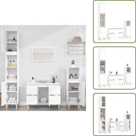 3-tlg. Badmöbel-Set Weiß Holzwerkstoff - Badmöbel-Set - Badezimmermöbel - Waschtischschrank - Badschränke - Weißer Schrank (1/5)
