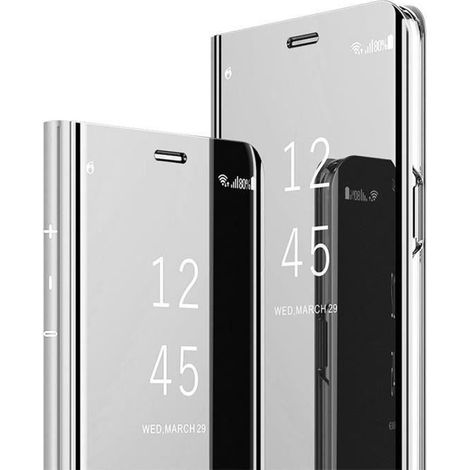 Housse Samsung Galaxy S21 Ultra (5G), Integral Étui Folio Protection Cuir Translucide Miroir Clear View Cover avec Stand, Argent (1/4)